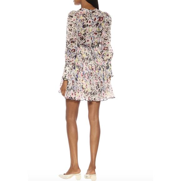 GANNI Floral Plisse Pleated Georgette Mini Dress in Ivory Floral - Picture 2 of 7